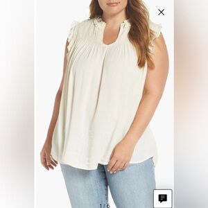 Caslon Nordstrom Beige Smocked Yoke Popover Sleeveless Top Size S